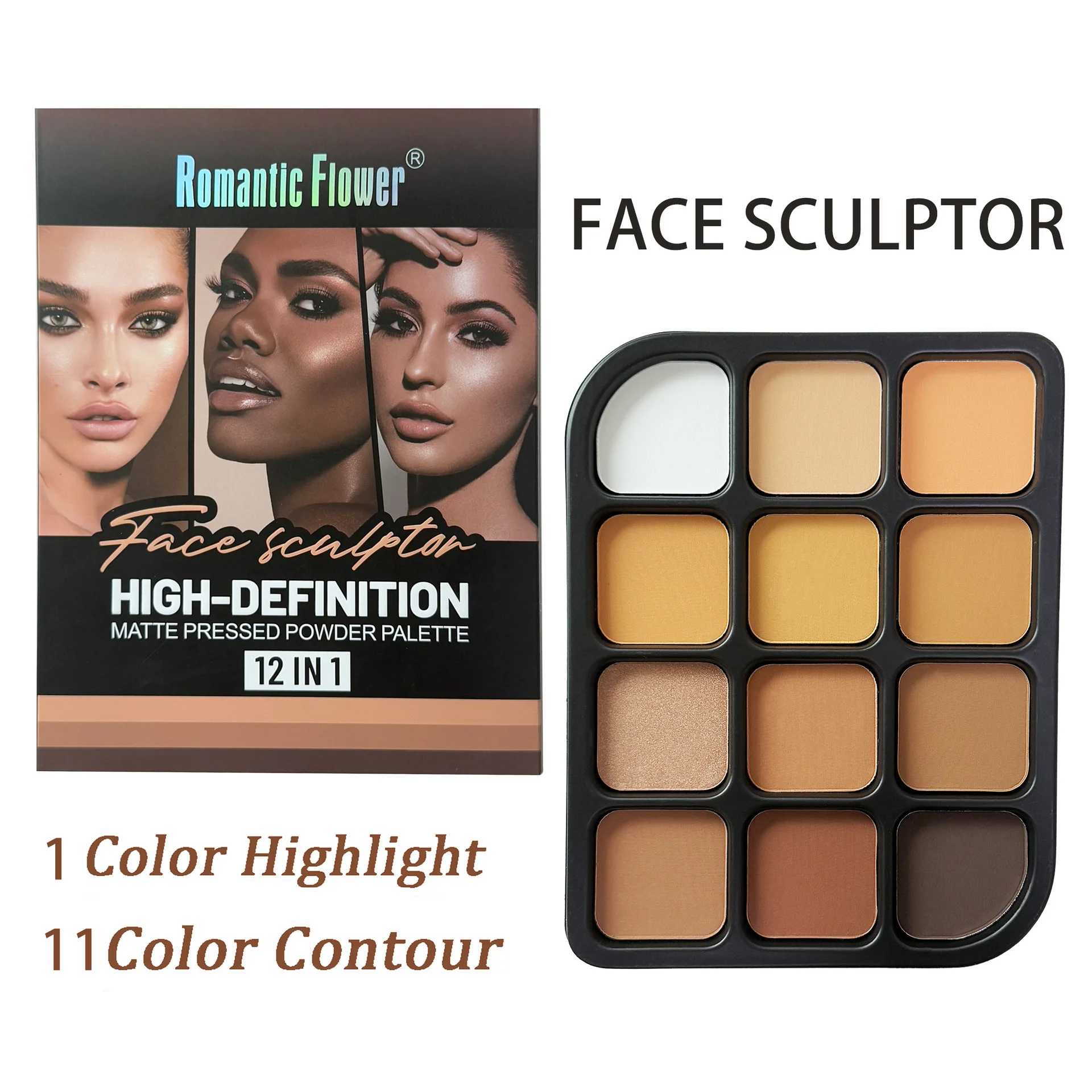 Deep Skin 12-Color Matte Conto - đánh giá và giá Highlighter Bronzer Palette