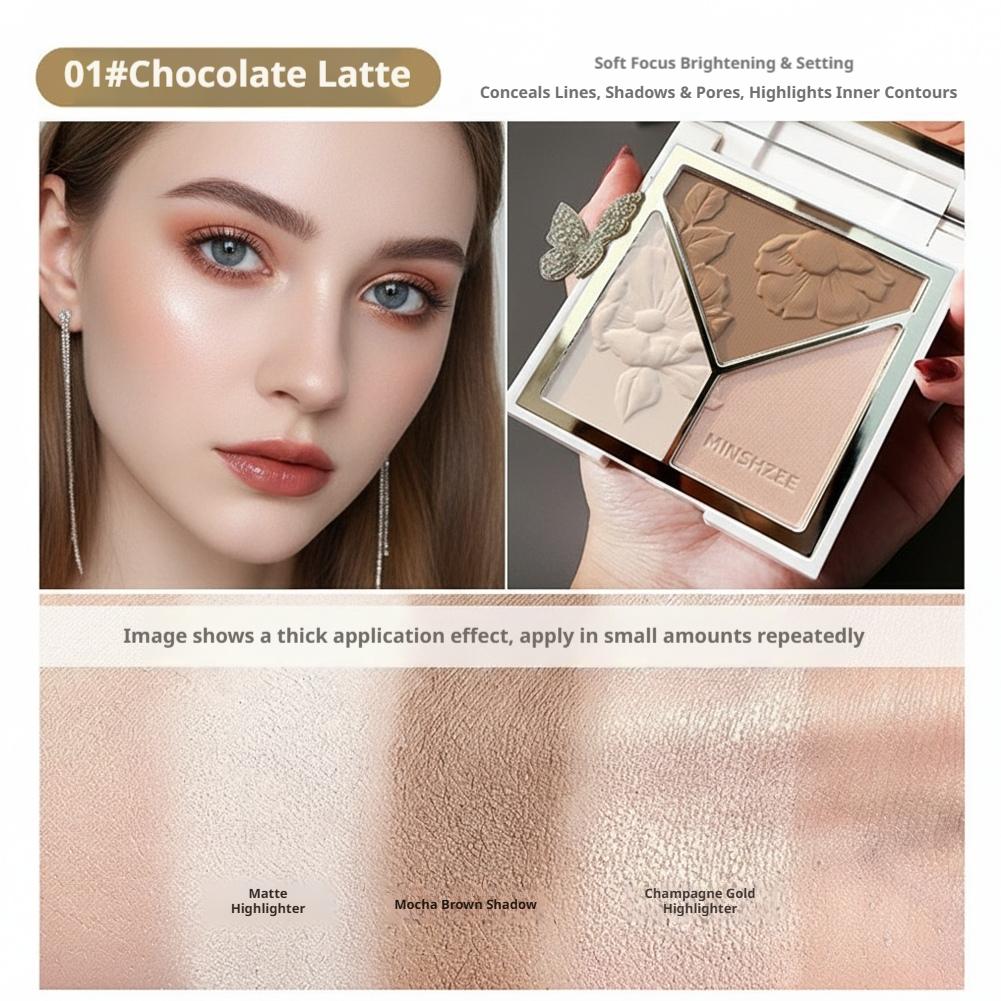3 colors Highlight Matte Fine  - đánh giá và giá Highlighter Bronzer Palette